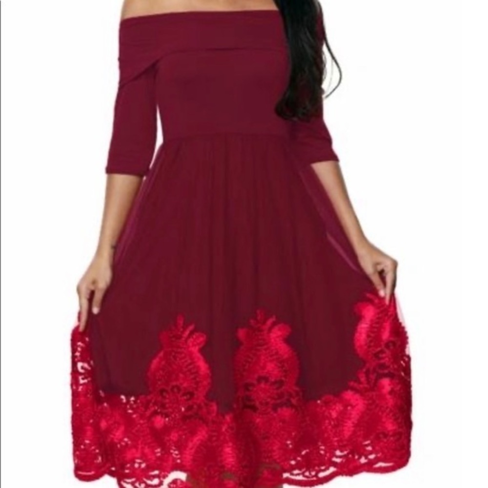 Burgundy ruffle bottom dress
